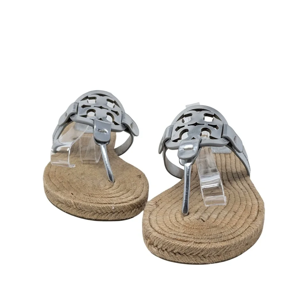 Tory Burch Miller Silver Metallic Espadrille Thong Sandals Size 10